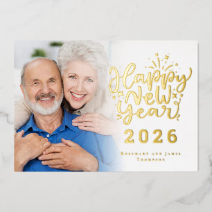 Carte De Vœux En Aluminium Photo Overlay Joyeux Nouvel An 2026 Luxury Real