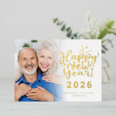 Carte De Vœux En Aluminium Photo Overlay Joyeux Nouvel An 2026 Luxury Real (Debout devant)