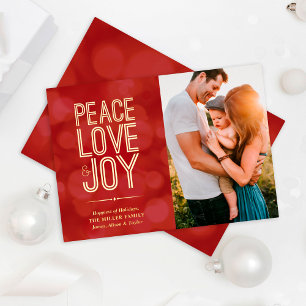 Carte De Vœux En Aluminium Photo Paix Amour & Joie Rouge