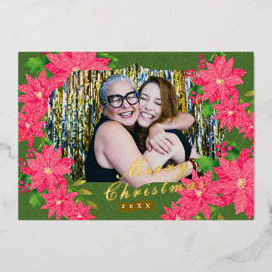 Carte De Vœux En Aluminium Photo Poinsettia de Noël vert
