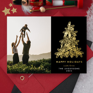 Carte De Vœux En Aluminium Photo Premium Black Onyx Gold Pine Tree