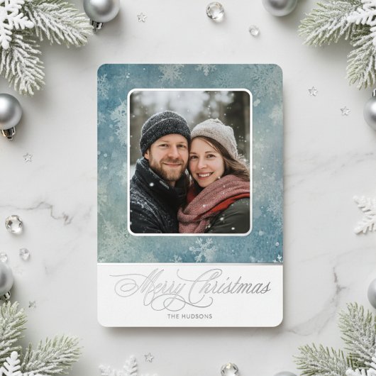 Carte De Vœux En Aluminium Photo Russe Blue Neige hiver Noël