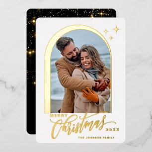 Carte De Vœux En Aluminium PHOTO Simply Elegant Sparkle Christmas Rose Gold