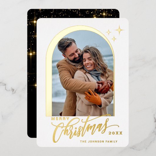 Carte De Vœux En Aluminium PHOTO Simply Elegant Sparkle Christmas Rose Gold (Recto/Verso)