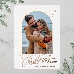 Carte De Vœux En Aluminium PHOTO Simply Elegant Sparkle Christmas Rose Gold