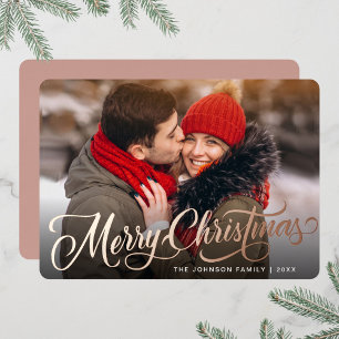 Carte De Vœux En Aluminium PHOTO Sparkle Joyeux Noël Salutation Rose Or