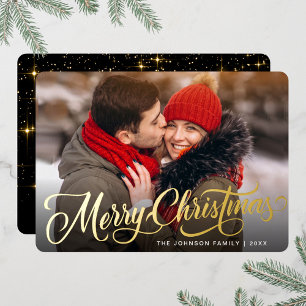 Carte De Vœux En Aluminium PHOTO Sparkle Joyeux voeux de Noël Or