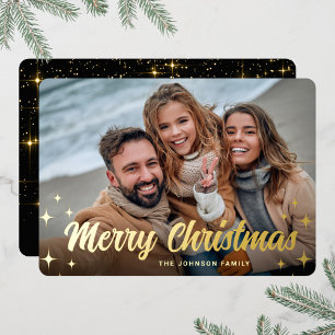 Carte De Vœux En Aluminium PHOTO Sparkle Joyeux voeux de Noël Or
