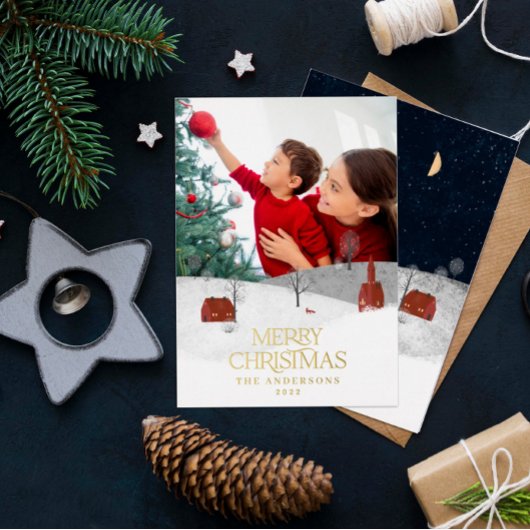 Carte De Vœux En Aluminium Photo traditionnelle élégante rustique hiver neige