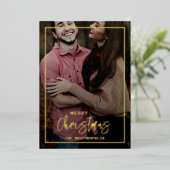 Carte De Vœux En Aluminium Photos de Noël de famille Script Gold (Debout devant)