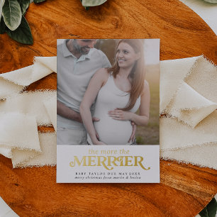 Carte De Vœux En Aluminium Phuile d'or Plus La Merrier Photo Grossesse
