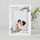 Carte De Vœux En Aluminium Pin festif & Bois blanc rustique Shiplap Photo (Debout devant)