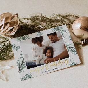 Carte De Vœux En Aluminium Pine Boughs Happest Holidays Photo