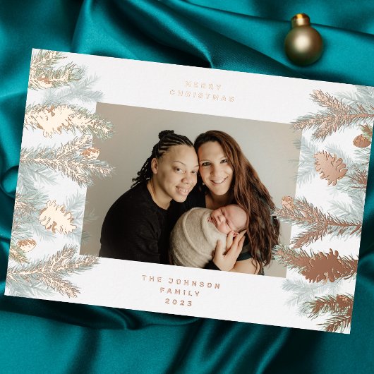 Carte De Vœux En Aluminium Pine Tree Cones Joyeux Noël Photo ROSE OR