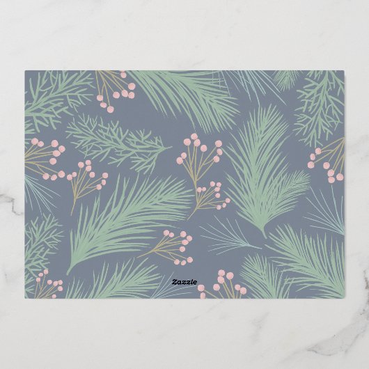 Carte De Vœux En Aluminium Pines Berries Navy Blue Christmas Photo (Verso)