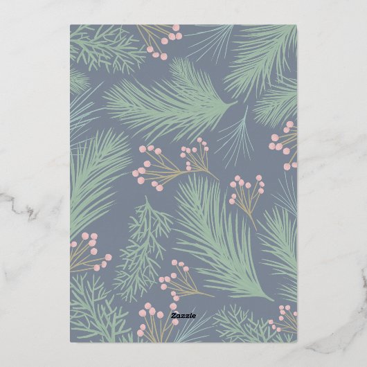 Carte De Vœux En Aluminium Pines Berries Navy Blue Christmas Photo (Verso)