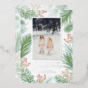 Carte De Vœux En Aluminium Pines Berries Photo de Noël