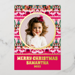 Carte De Vœux En Aluminium Pink Christmas Nutcracker Ballerina Enfants Photo