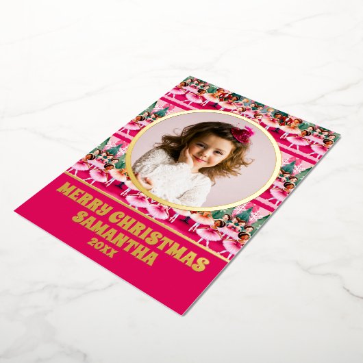 Carte De Vœux En Aluminium Pink Christmas Nutcracker Ballerina Enfants Photo (Rotation)