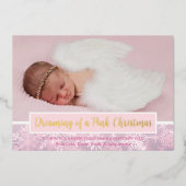 Carte De Vœux En Aluminium Pink Christmas Photo Flac à neige Premier Noël (Recto)