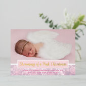 Carte De Vœux En Aluminium Pink Christmas Photo Flac à neige Premier Noël (Debout devant)