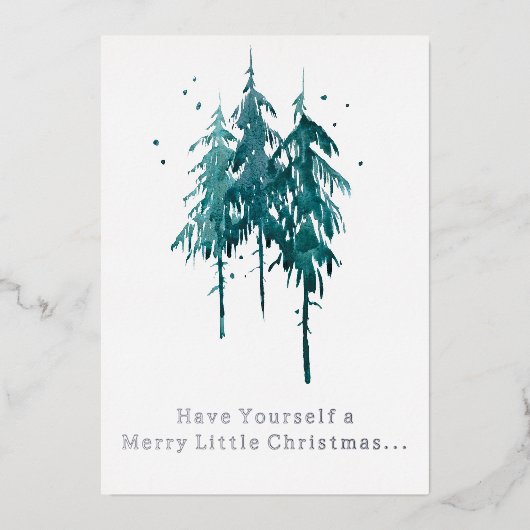 Carte De Vœux En Aluminium Pins bleu-vert simple Noël (Recto)