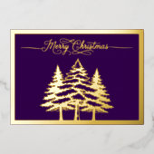 Carte De Vœux En Aluminium Pins et Joyeux Noël en violet, or (Recto)