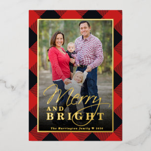 Carte De Vœux En Aluminium Plaid Christmas Photo Gold