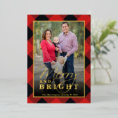 Carte De Vœux En Aluminium Plaid Christmas Photo Gold (Debout devant)