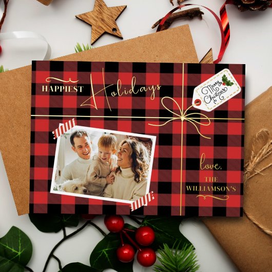 Carte De Vœux En Aluminium Plaid Enveloppé Noël Présenté Avec Photo Réel
