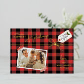 Carte De Vœux En Aluminium Plaid Enveloppé Noël Présenté Avec Photo Réel (Debout devant)