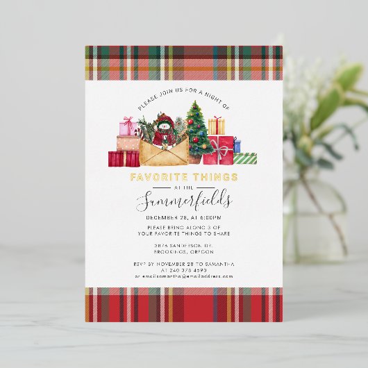 Carte De Vœux En Aluminium Plaid Favori Things Noël Party Gold (Debout devant)