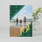 Carte De Vœux En Aluminium Plaid JOY Diagonal Turquoise Véritable (Debout devant)