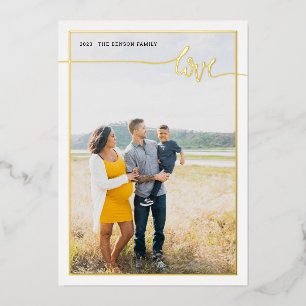 Carte De Vœux En Aluminium Plaid LOVE Script Minimal Réel