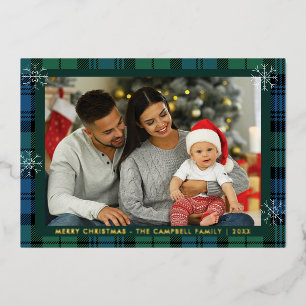 Carte De Vœux En Aluminium Plaid Rustique Photo de Famille Tartan Campbell Or
