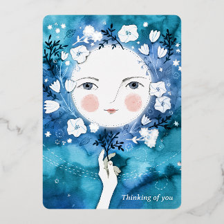 Carte De Vœux En Aluminium Pleine Lune Pensant à Toi Argent