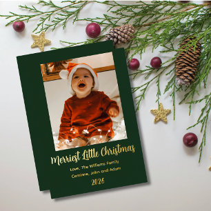 Carte De Vœux En Aluminium Plus joyeux petit Noël or feuille verte