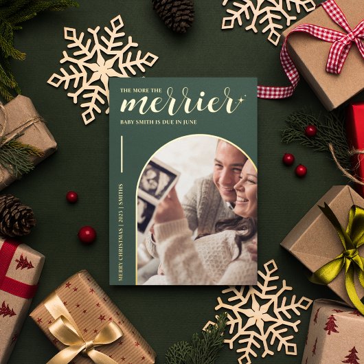 Carte De Vœux En Aluminium Plus Merrier Green Gold Noël Grossesse