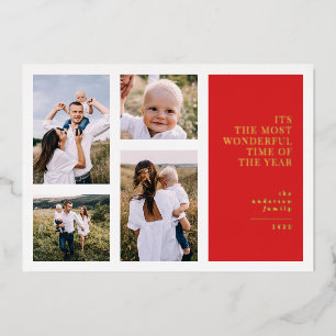 Carte De Vœux En Aluminium Plus merveilleux temps noël foil multiphoto ho