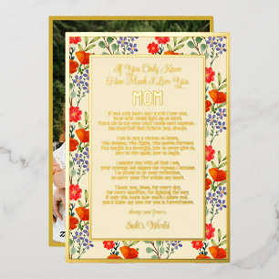 Carte De Vœux En Aluminium Poème personnalisé pour maman Motif floral pour