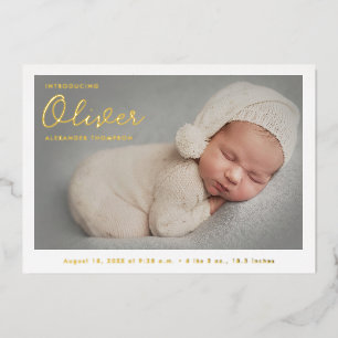 Carte De Vœux En Aluminium Poignée moderne Baby Boy Nom Photo personnalisée