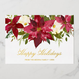 Carte De Vœux En Aluminium Poinsettia Floral Élégant Noël Aquarelle Rouge