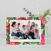 Carte De Vœux En Aluminium Poinsettias et Baies Aquarelle Joyeuses Fêtes (Debout devant)