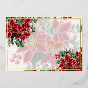 Carte De Vœux En Aluminium Poinsettias et houx lumineux Noël personnalisé Hol
