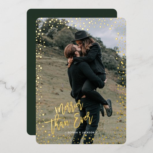 Carte De Vœux En Aluminium Points d'or joyeux Noël vrai Foil Holiday Card (Recto/Verso)