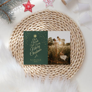Carte De Vœux En Aluminium Portrait de famille arbre de Noël vert très joyeux