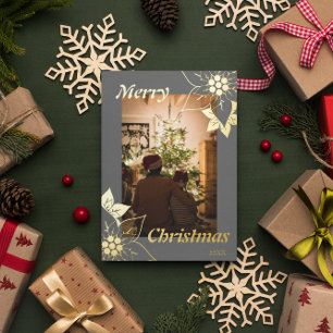 Carte De Vœux En Aluminium Portrait photo élégant fleurs grises joyeux Noël