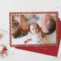 Premier Noël de bébé Cadre Photo Rayure Rose Gold