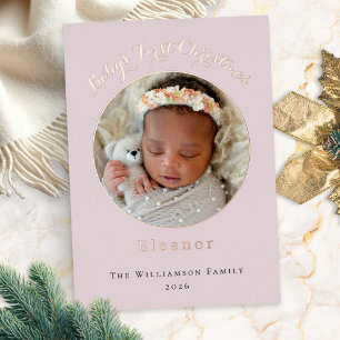 Carte De Vœux En Aluminium Premier Noël de bébé Photo personnalisée Joli rose