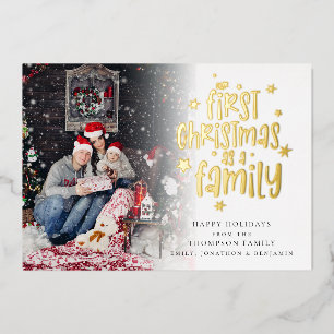 Carte De Vœux En Aluminium Premier Noël en famille photo luxe réel